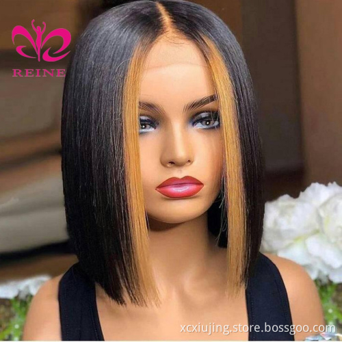 150% 4x4 Lace Closure Human Hair Wigs For Women #27 Highlight Wig Brazilian Remy Honey Blonde Ombre Short Bob Lace Closure Wigs
